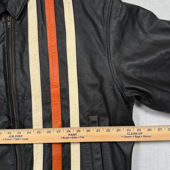 Geek Squad Leather Racing Stripe Jacket Black Orange Cream PC Techies Size L - Picture 10 of 15